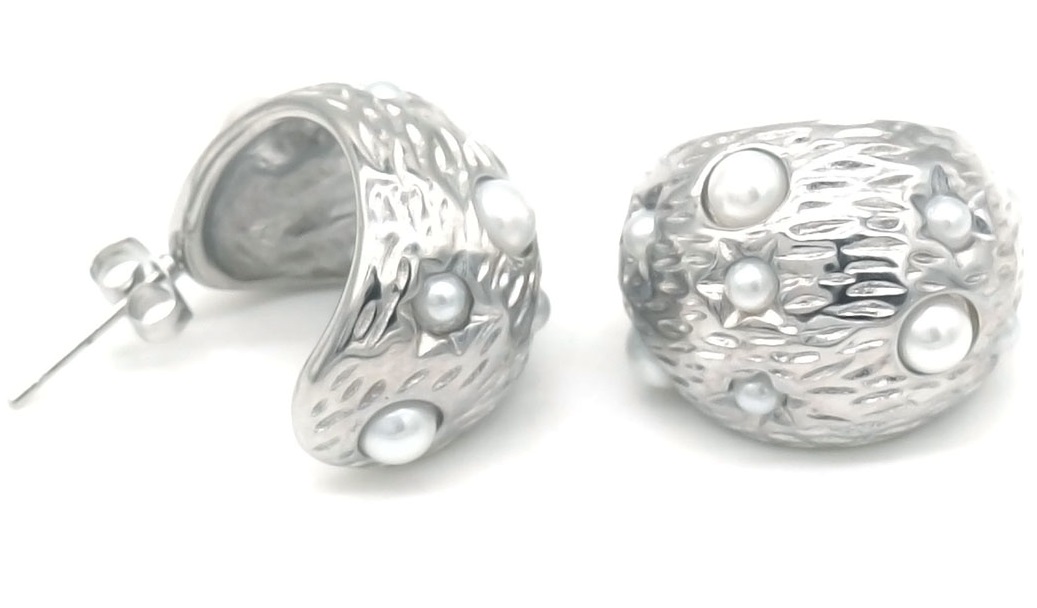 E-D18.2 E103-221S S. Steel Earrings Pearl 2cm