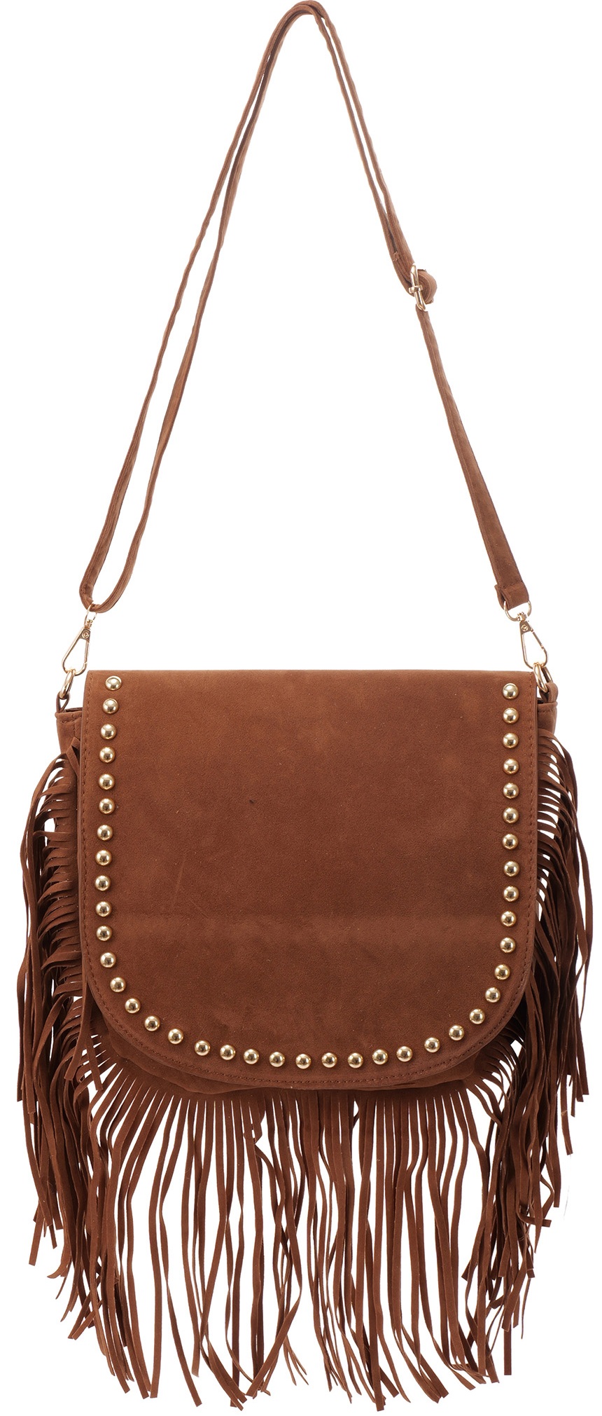Q-L8.2  BAG1122-001-5 PU Bag Fringes and Studs 30x27cm Brown