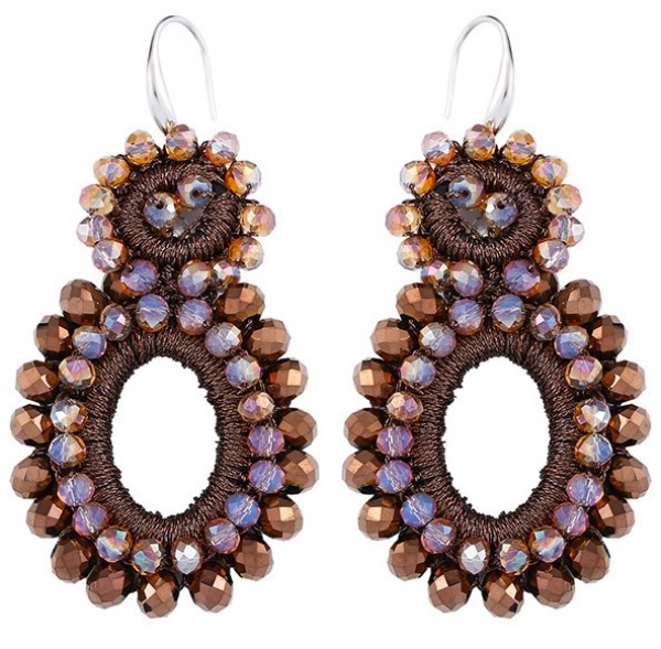 C-A17.3 E1668-003 No. 3 Earrings Faceted Glass 5cm Brown