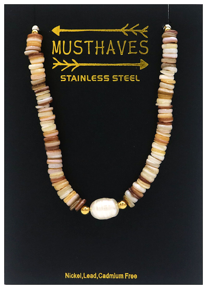 A-C18.3 B626-003 S. Steel Bracelet Shells-Pearl Brown