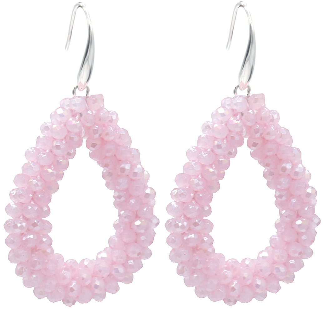 A-C9.3 E007-001-48-4 Earrings Faceted Glass Beads 4.5x3.5cm Pink