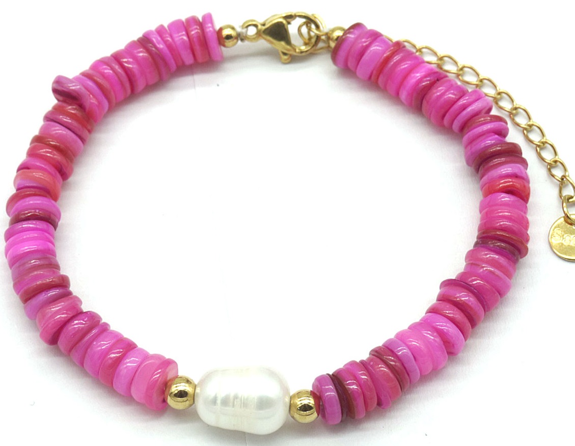 A-B6.2 B626-003 S. Steel Bracelet Shells-Pearl Purple