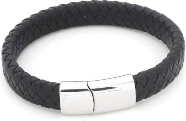 A-C24.2 B105-003 S. Steel with 12mm Leather Bracelet Black 19cm