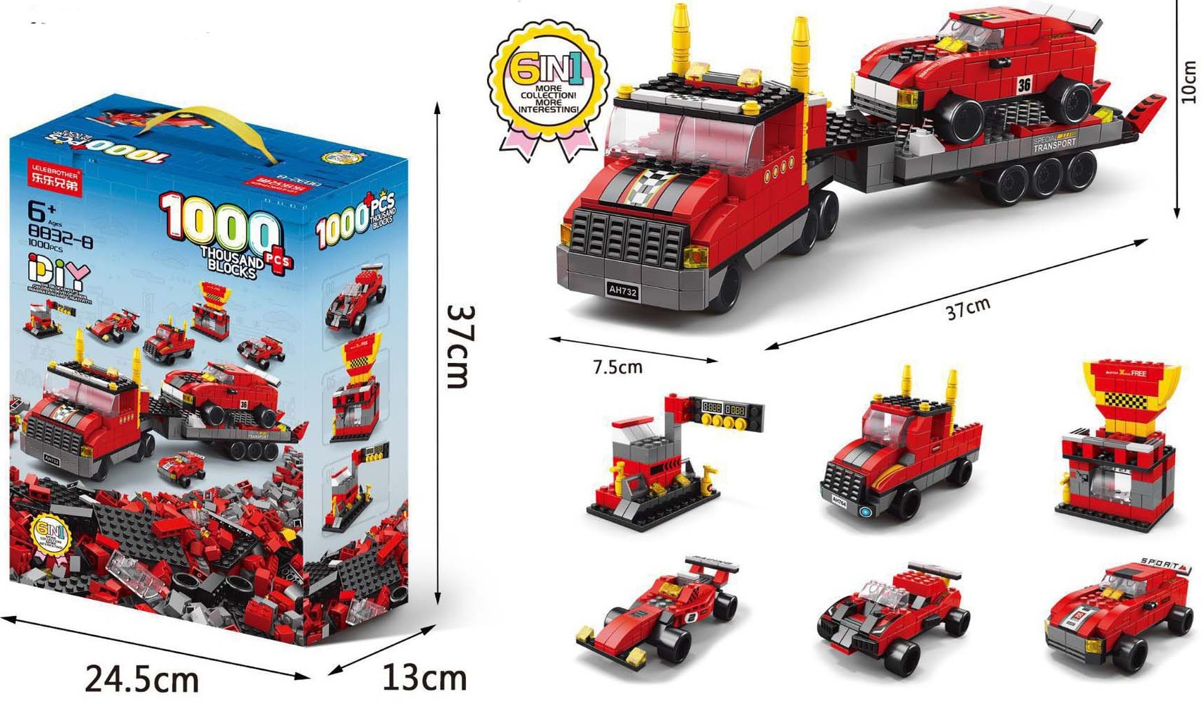 T-N2.2 TOY8832-8 Building Block Set 6 in 1 Cars - 1000pcs