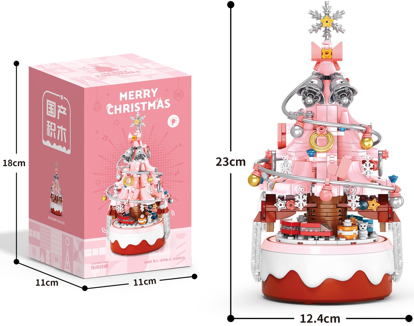 T-P8.1 TOY8756-2 Building Blocks Music Box Chirstmas Tree with LED - 418pcs