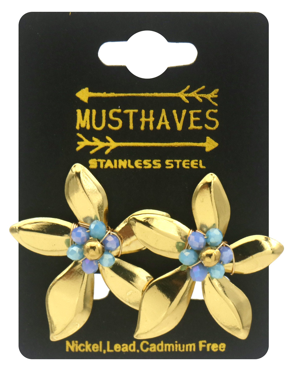 C-F4.2 E1144-002-5 S. Steel Earrings Flower 3.5cm Blue