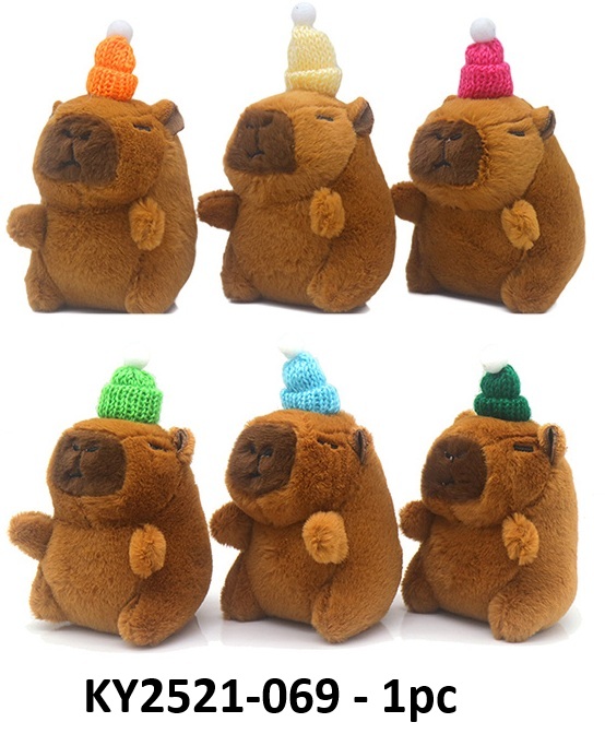 Y-F4.3 KY2521-069 Plush Keychain Capybara Hat 11cm - Mixed Colors - 1pc