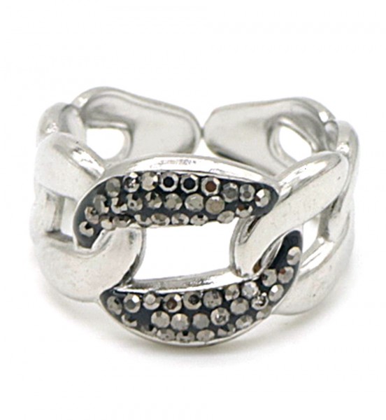 D-F5.1 R014-004S S. Steel Ring Chain with Crystals Adjustable