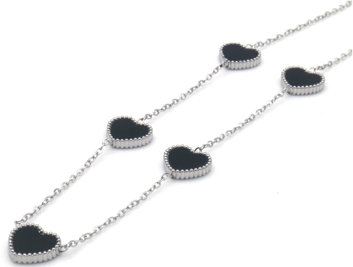 I-B21.1 N1033-008S S. Steel Necklace Hearts MOP 40-45cm