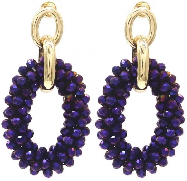 D-E14.1 E725-001 No. 5 Earrings Glass 5cm Purple