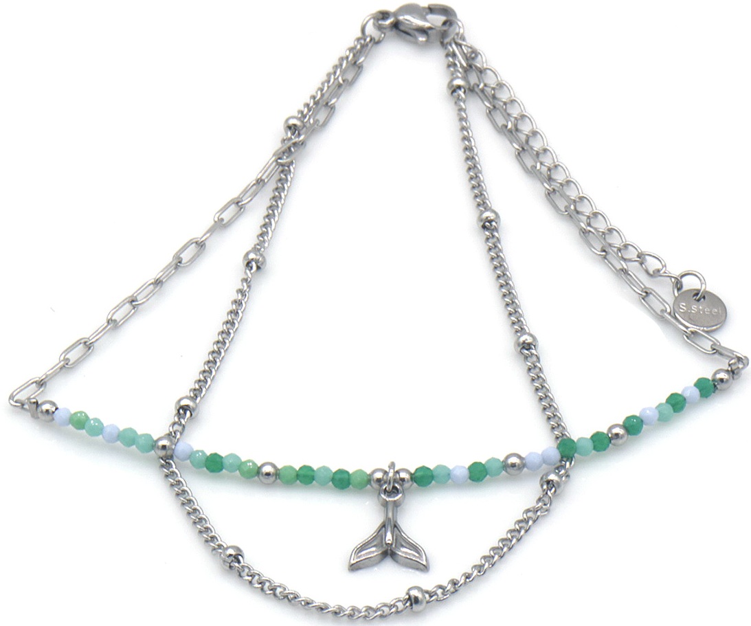 F-B6.1 ANK1036-005S S. Steel Anklet Layered Glassbeads
