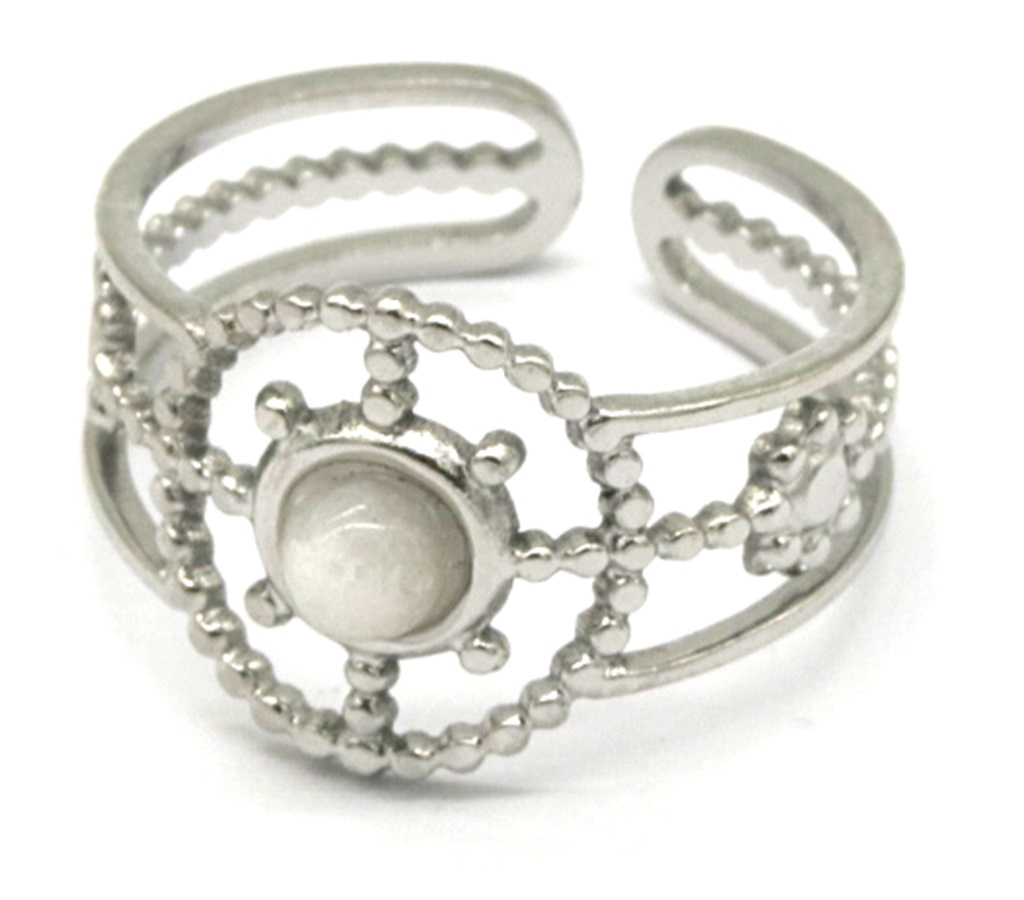 G-D4.4 R221-240S S. Steel Ring Adjustable White Chalcedony