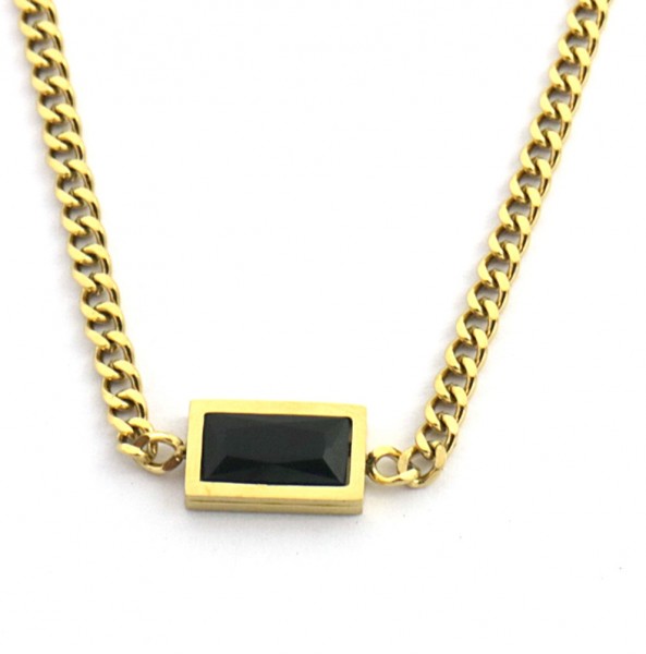F-A21.1 N221-309G S. Steel Necklace with 12mm Rectangle CZ Black