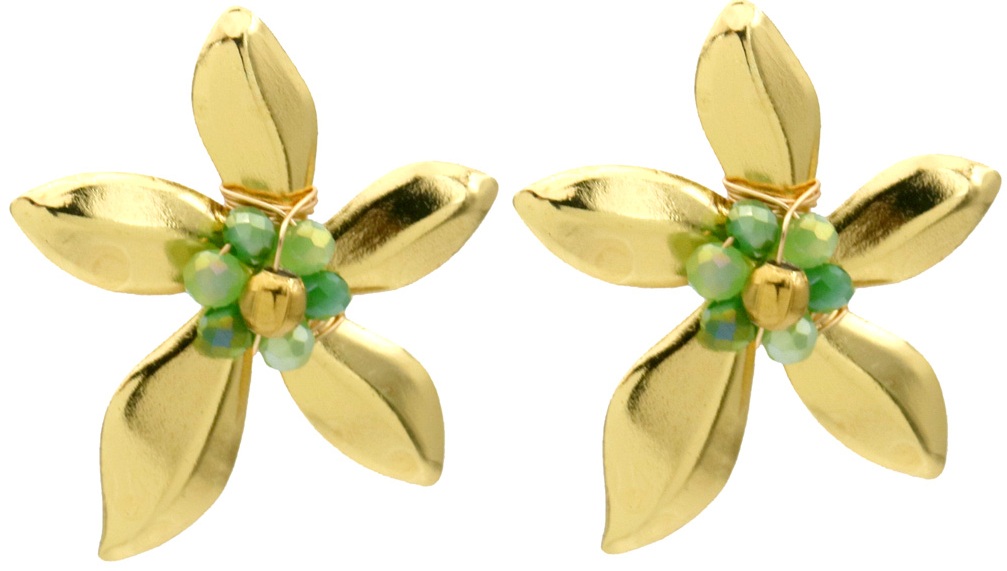 D-F20.1  E1144-002-4 S. Steel Earrings Flower 3.5cm Green