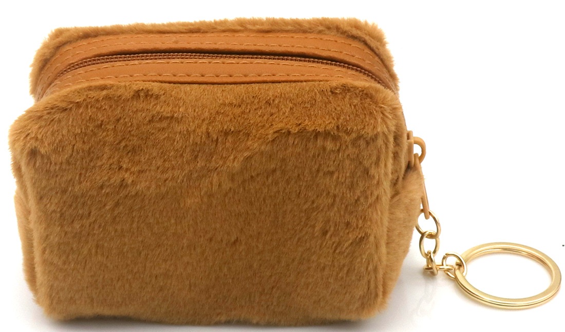 K-E3.1 KY1154-001 Keychain Fluffy Pouch 9x7x5cm Brown