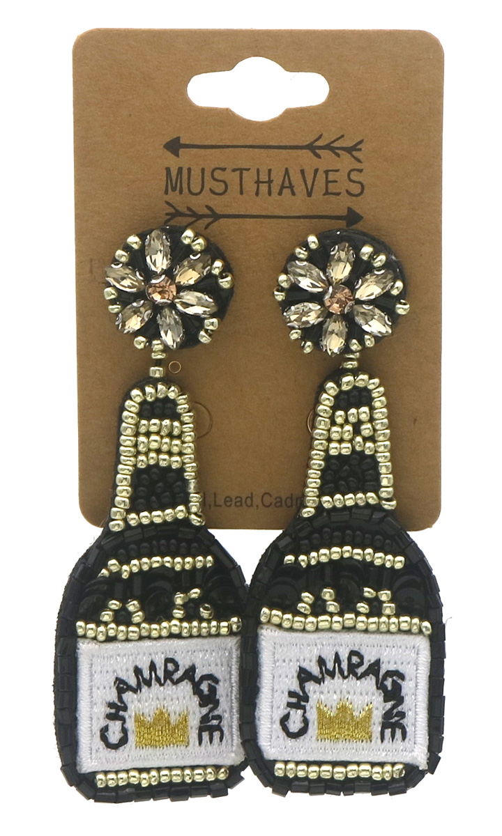 B-D23.2 E1132-002-1 Fashion Earring Champagne 7.5cm Black