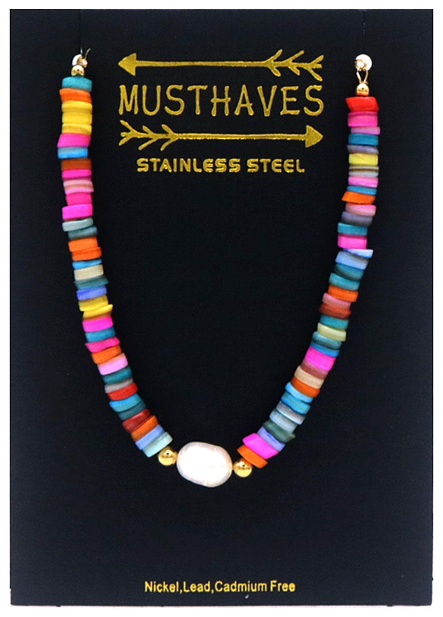 A-E4.1 B626-003 S. Steel Bracelet Shells-Pearl Multi