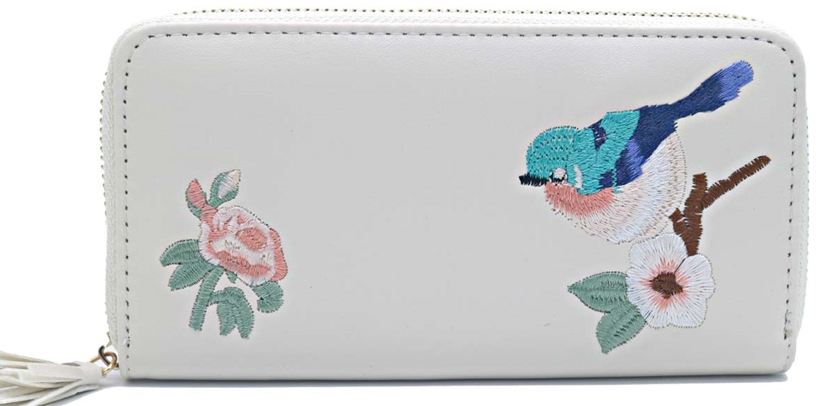 R-N8.1 W804-005-2 PU Embroidered Wallet 20x11x2.5cm White