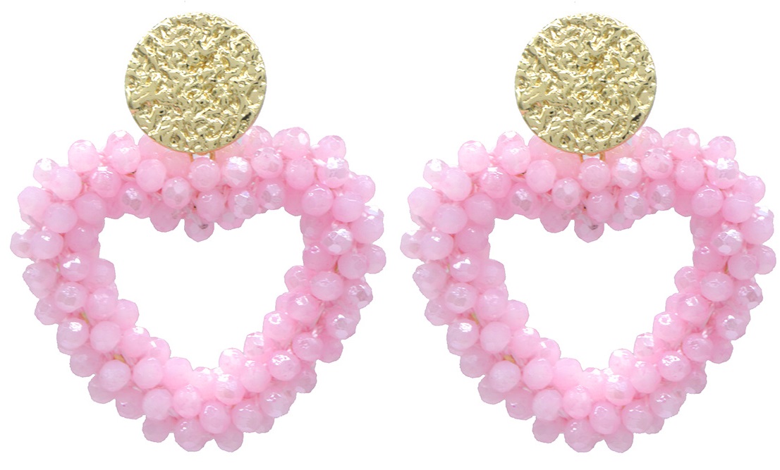 H-D15.3  E725-005 No. 7 Earrings Faceted Glassbeads Heart 4.5x4cm