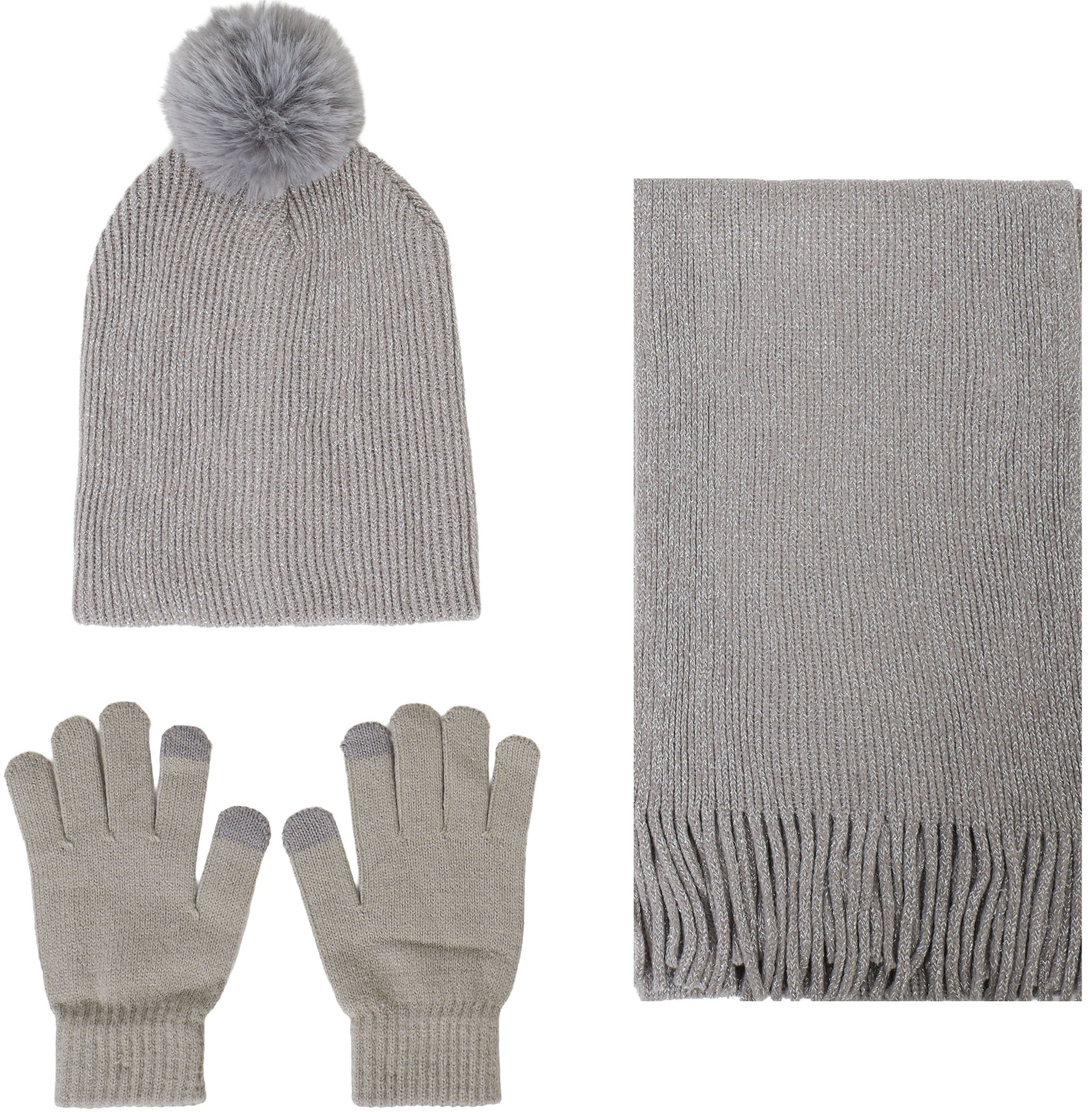 Y-C6.4 SGH1055-008-2 Winter Set Scarf - Hat - Gloves Glitter Grey