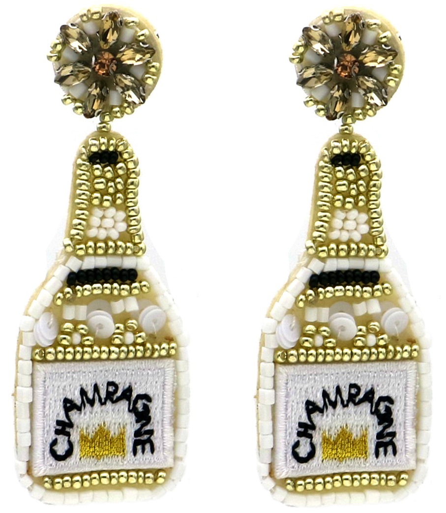 G-F19.3 E1132-002-2 Fashion Earring Champagne 7.5cm White