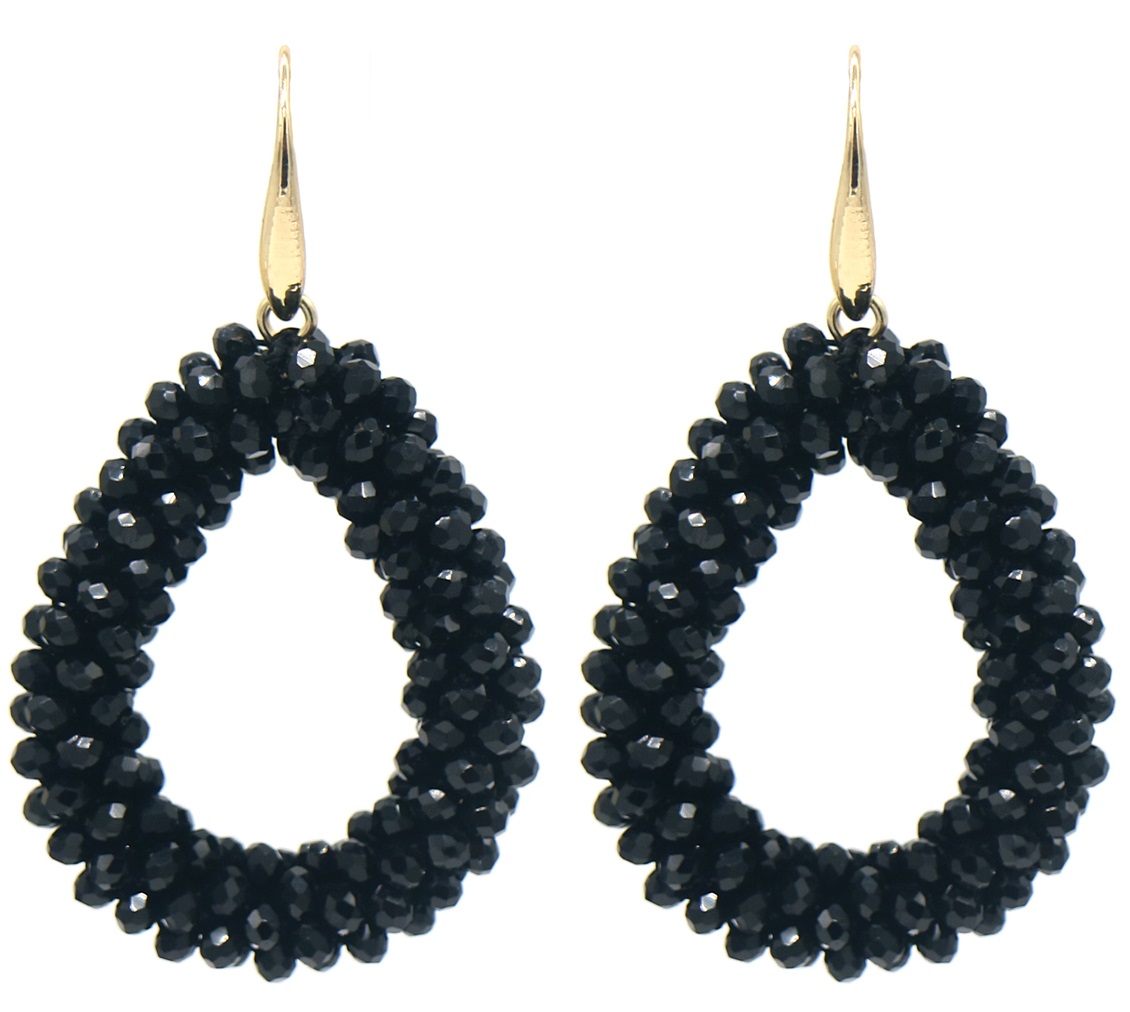 A-C24.1 E007-001  Earrings Faceted Glass Beads 4.5x3.5cm Black