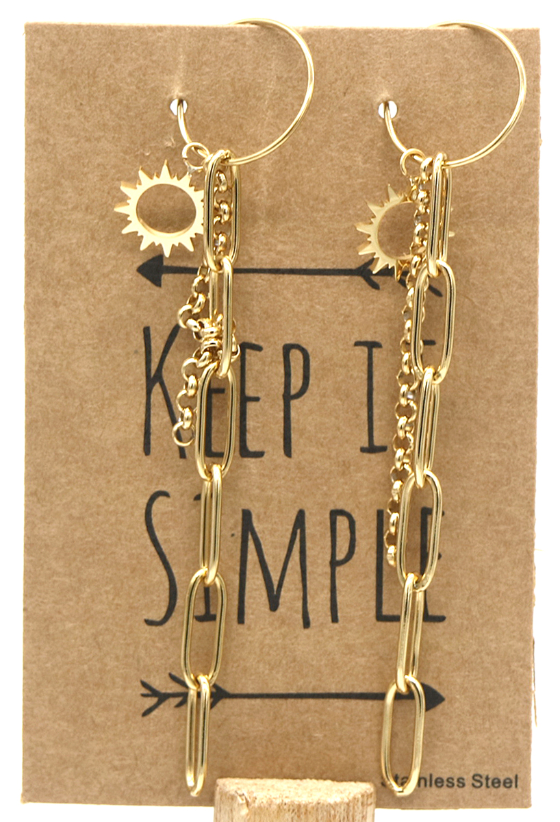 B-D7.5 E2003-004G S. Steel Earrings Sun 7x2cm