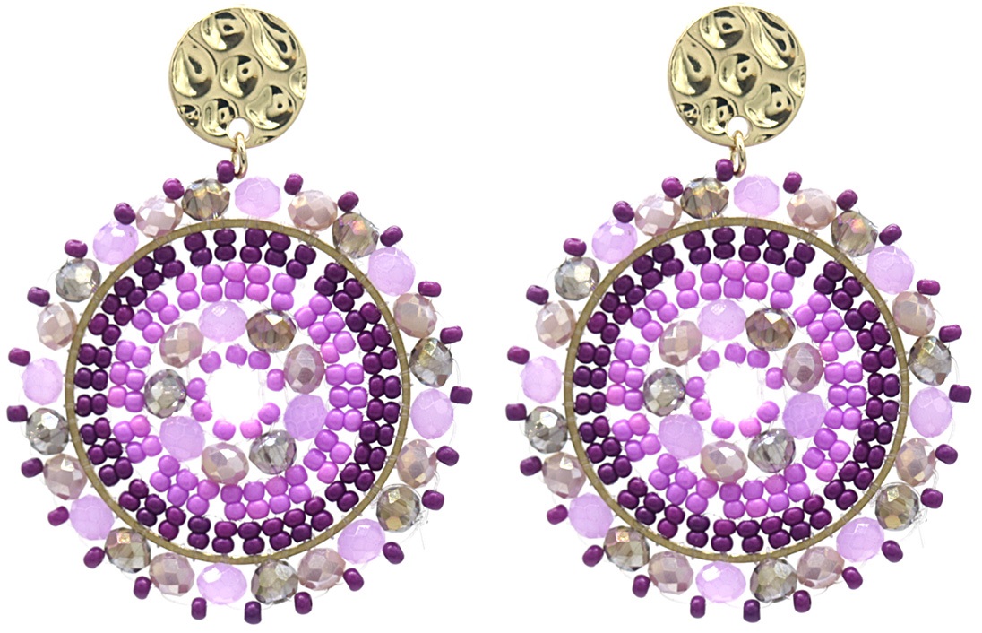 F-E2.1 E827-004 No.1 Crystal Beads Earrings 5x4 cm Purple
