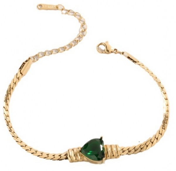 B-D8.1 B089-006G S. Steel Bracelet CZ Green