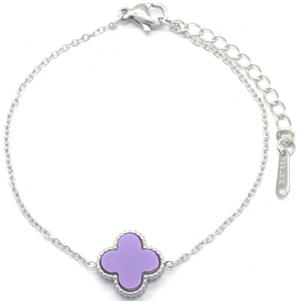 C-E19.1  B088-014S S. Steel Bracelet Clover Purple