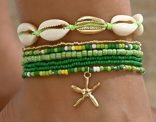 G-D5.2  ANK2620-051-6 Anklet Set 6pcs - Green