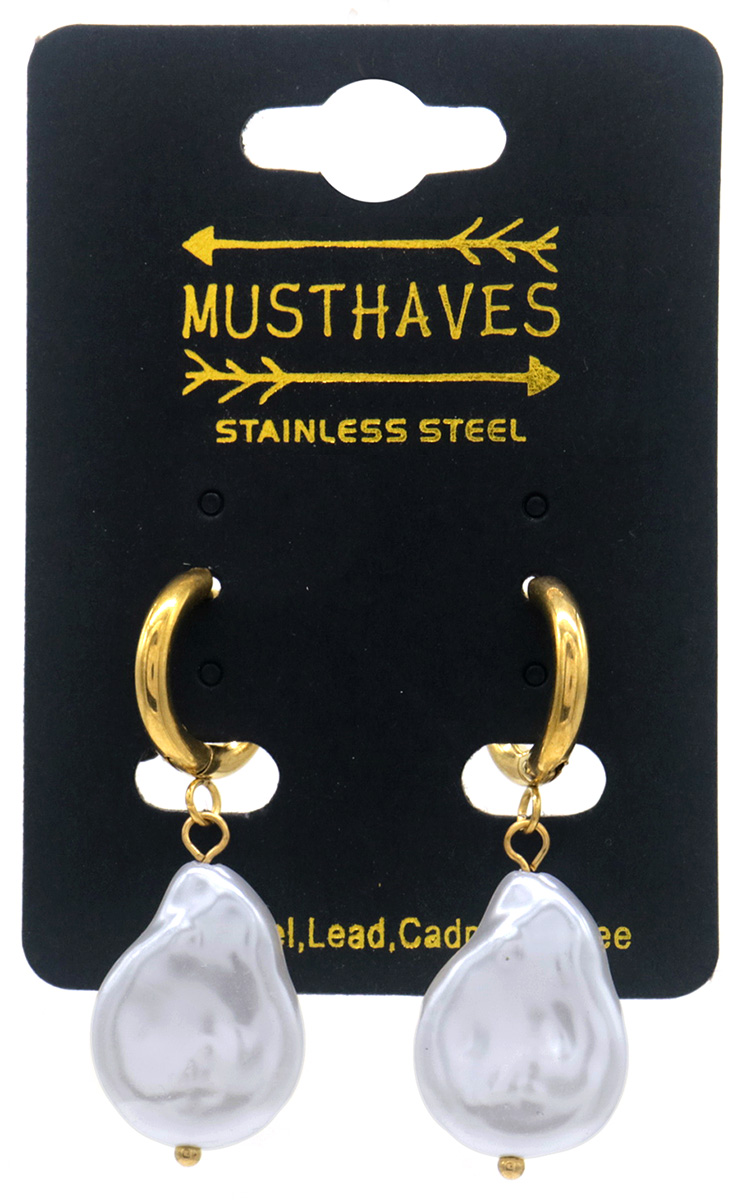 D-B19.3 E103-229G S. Steel Earrings Pearl 3.5cm