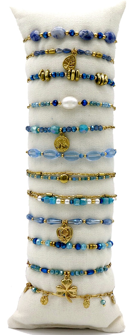 F-E12.2 B1144-005-3 S. Steel Bracelet Set - 12pcs Blue