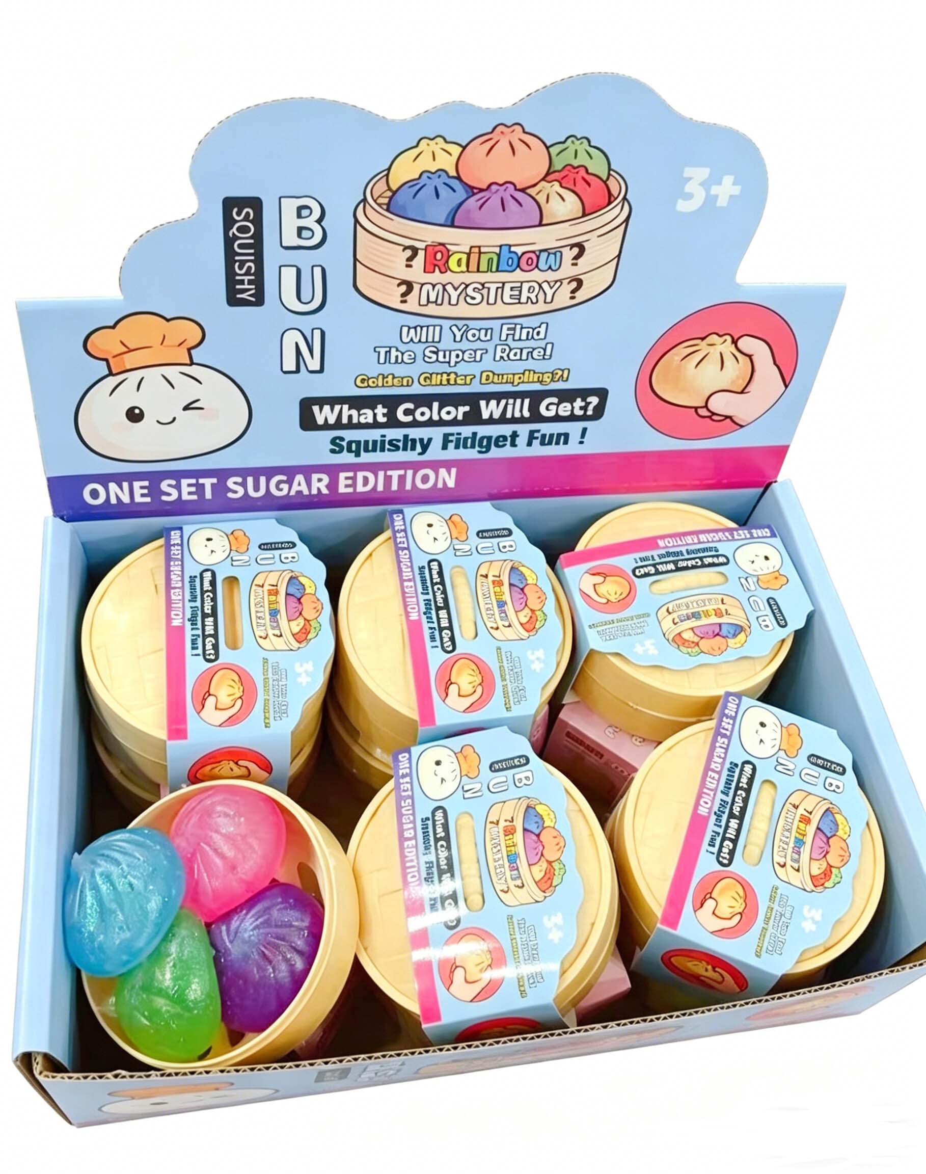 Y-A3.5 TOY2610-057 Sugar Squishy Dumpling 4small pcs in 8.5cm Basket - 12pcs