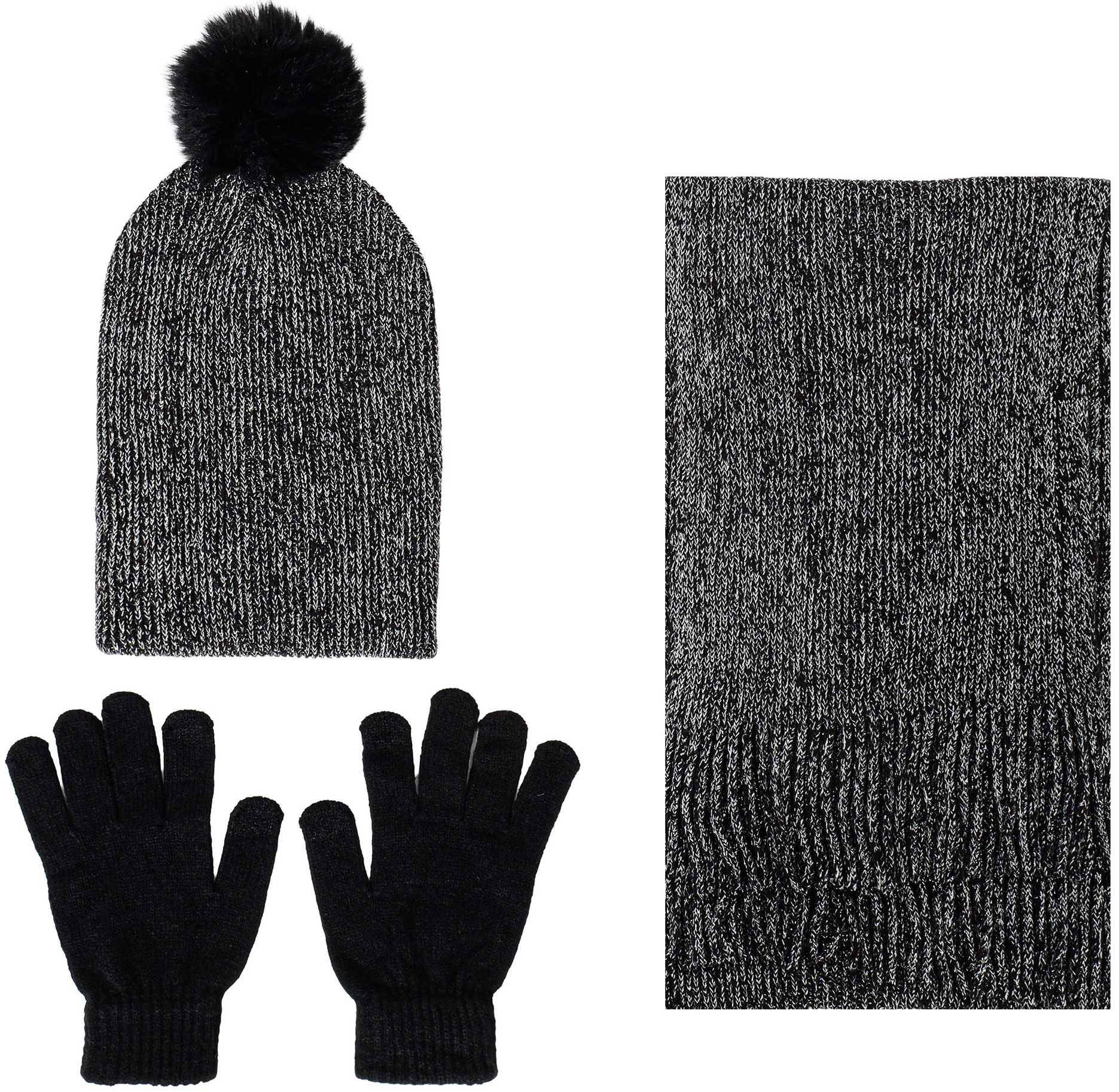 Y-B6.2 SGH1055-008-1 Winter Set Scarf - Hat - Gloves Glitter Black