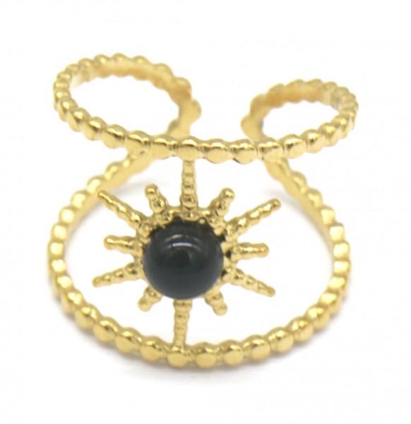 G-B5.5 R221-239G S. Steel Ring Adjustable Black Agate