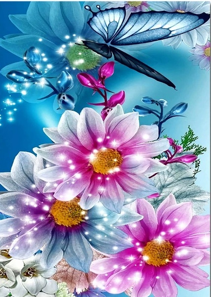 R-M2.2 DP2545003  Diamond Painting -Canvas 30x20cm - Painting 25x15cm Flowers