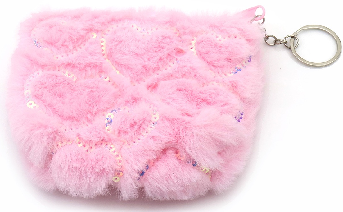 K-B2.1 KY1154-004 Keychain Fluffy Pouch Hearts 12.5x10cm Pink