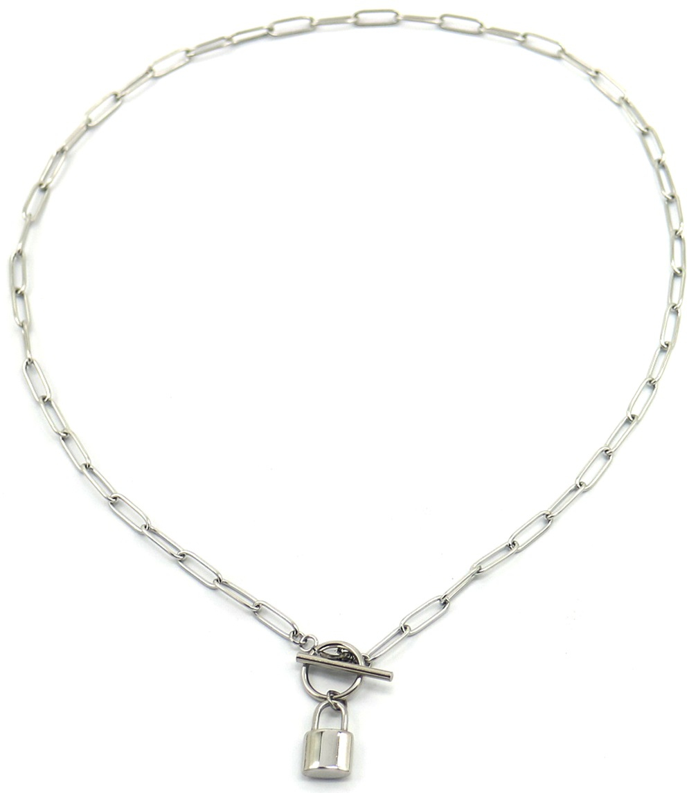 E-A15.2 N2033-020S S. Steel Necklace with 16mm Padlock Silver