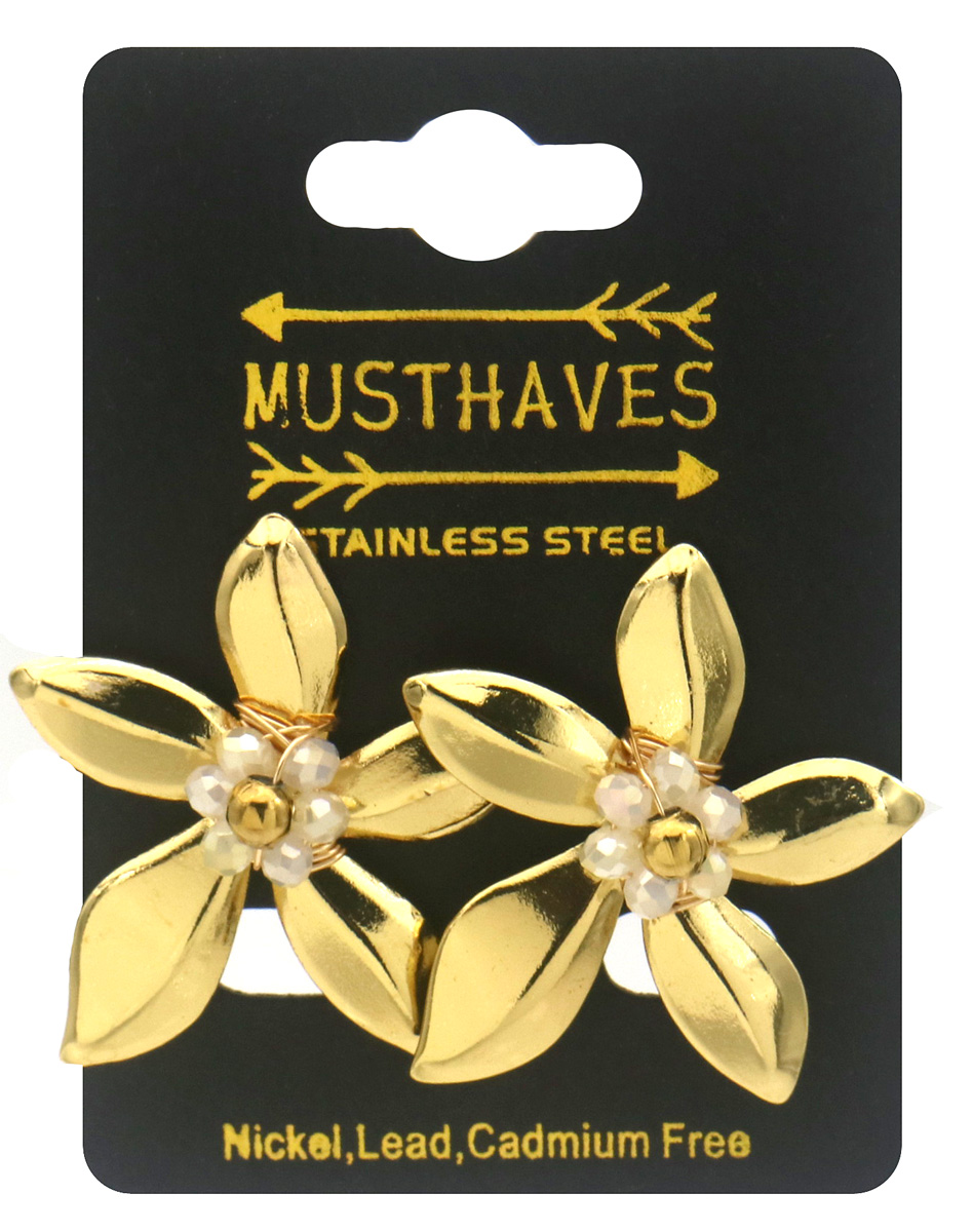 D-F18.3 E1144-002-3 S. Steel Earrings Flower 3.5cm White