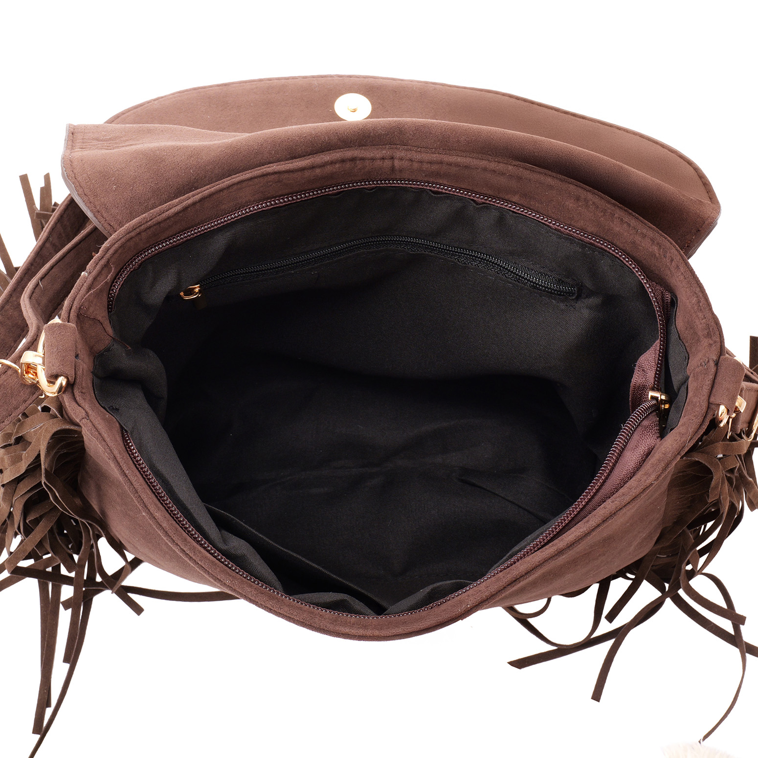 R-G8.2 BAG1122-001-3 PU Bag Fringes and Studs 30x27cm Brown