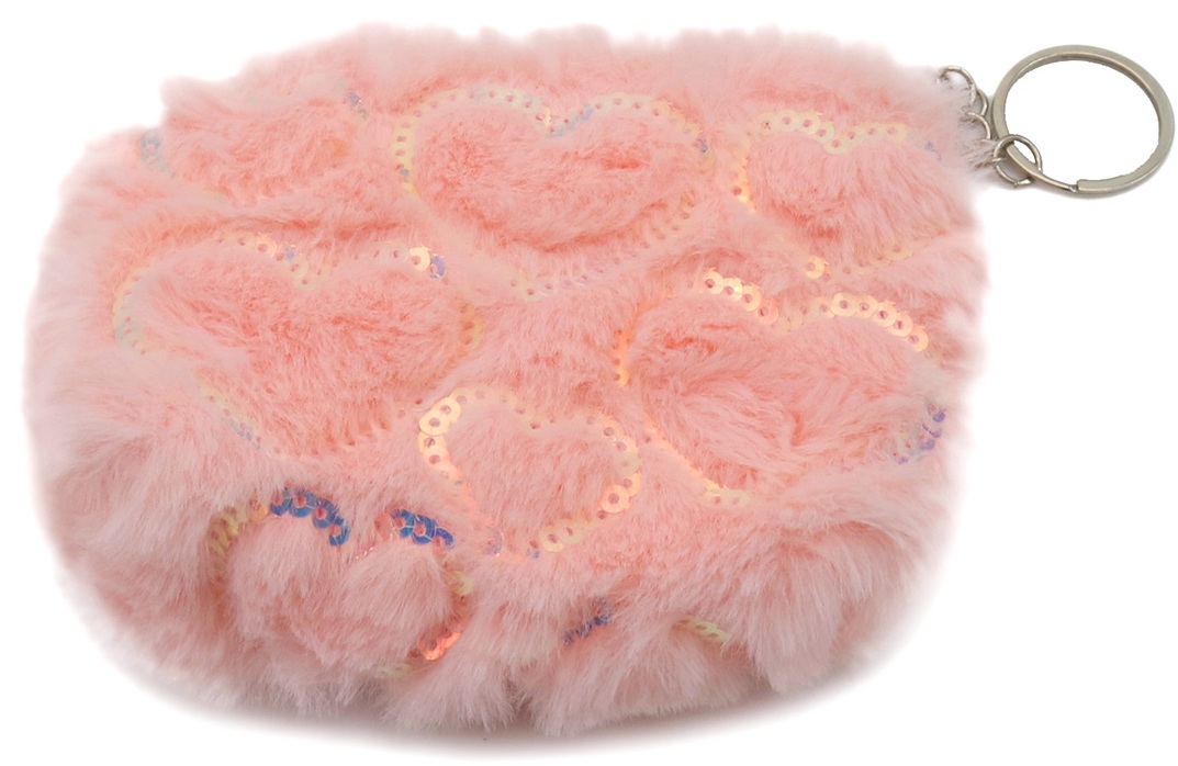 K-C7.2  KY1154-004 Keychain Fluffy Pouch Hearts 12.5x10cm Light Pink