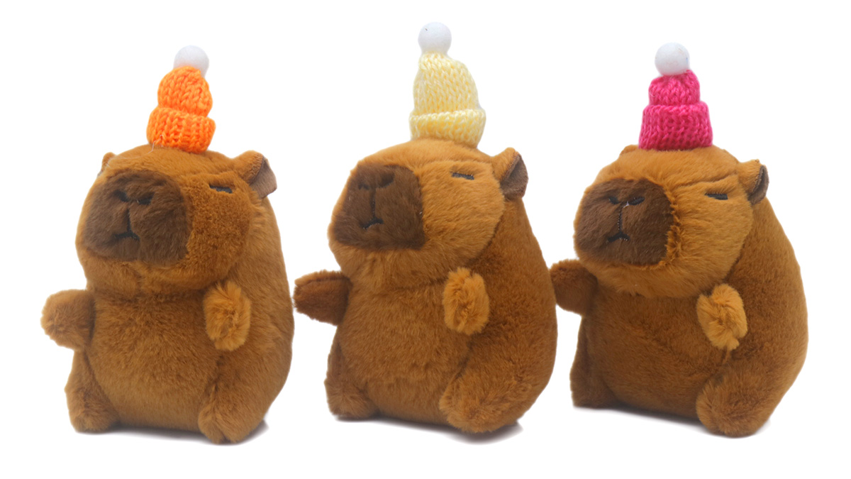 Y-F4.3 KY2521-069 Plush Keychain Capybara Hat 11cm - Mixed Colors - 1pc