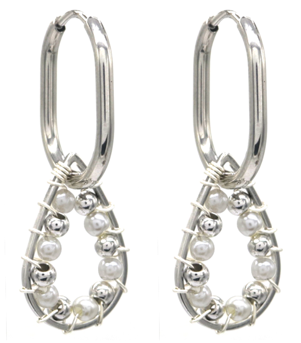 C-C20.5 E221-357S S. Steel Earrings Glass Beads 4cm