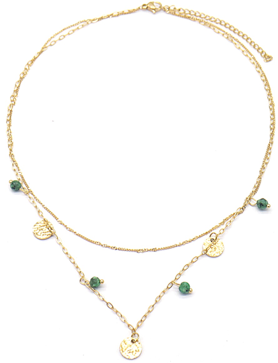 D-C16.2 N031-040G S. Steel Layered Necklace Coins-Stones
