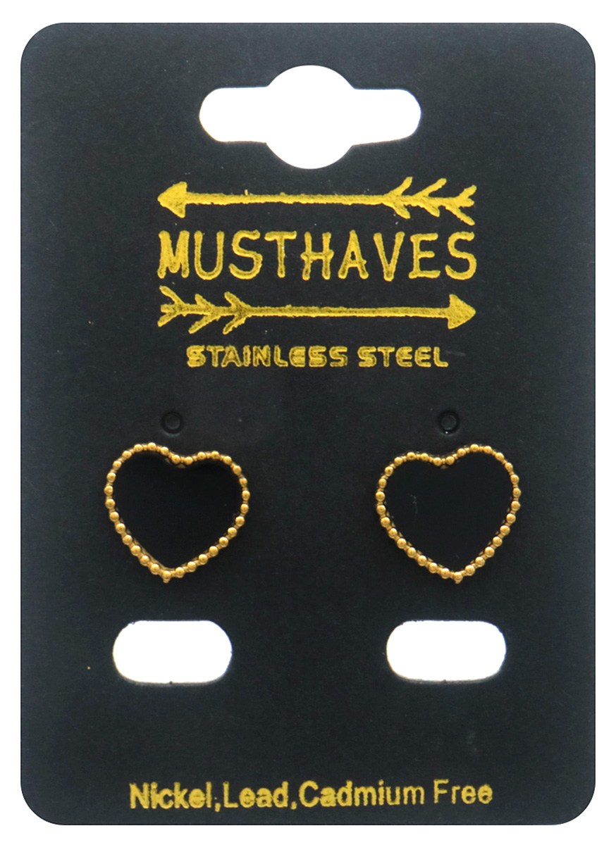 J-A7.2 E1033-010G S. Steel Earrings Hearts Black 1x1.2cm