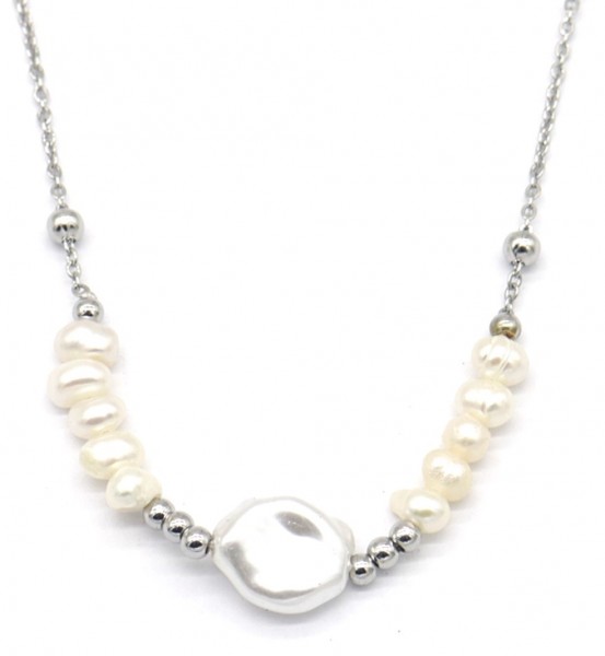 B-F10.1 NA221-110S S. Steel Necklace Freshwater Pearls