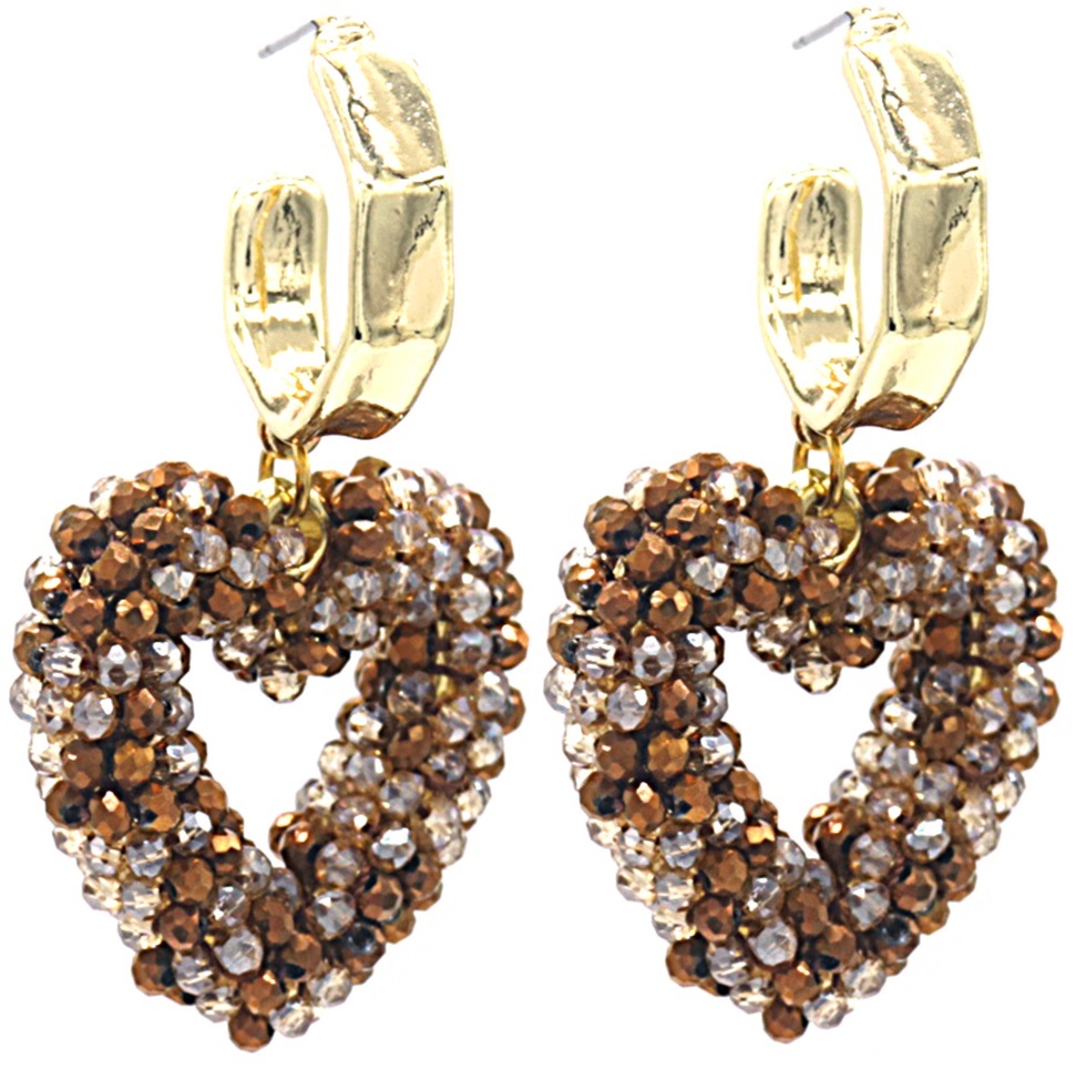 J-E6.3 E827-003-2 Earring Faceted Glass Beads 4.5cm Brown