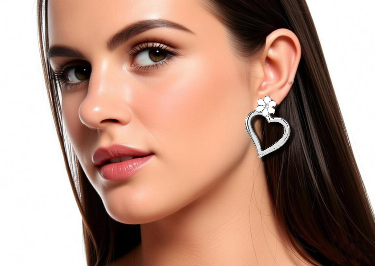 H-F20.2 E2591-159S Fashion Earrings Heart 3.5cm Silver H-F20.2 E2591-159S Fashion Earrings Heart 3.5cm Silver