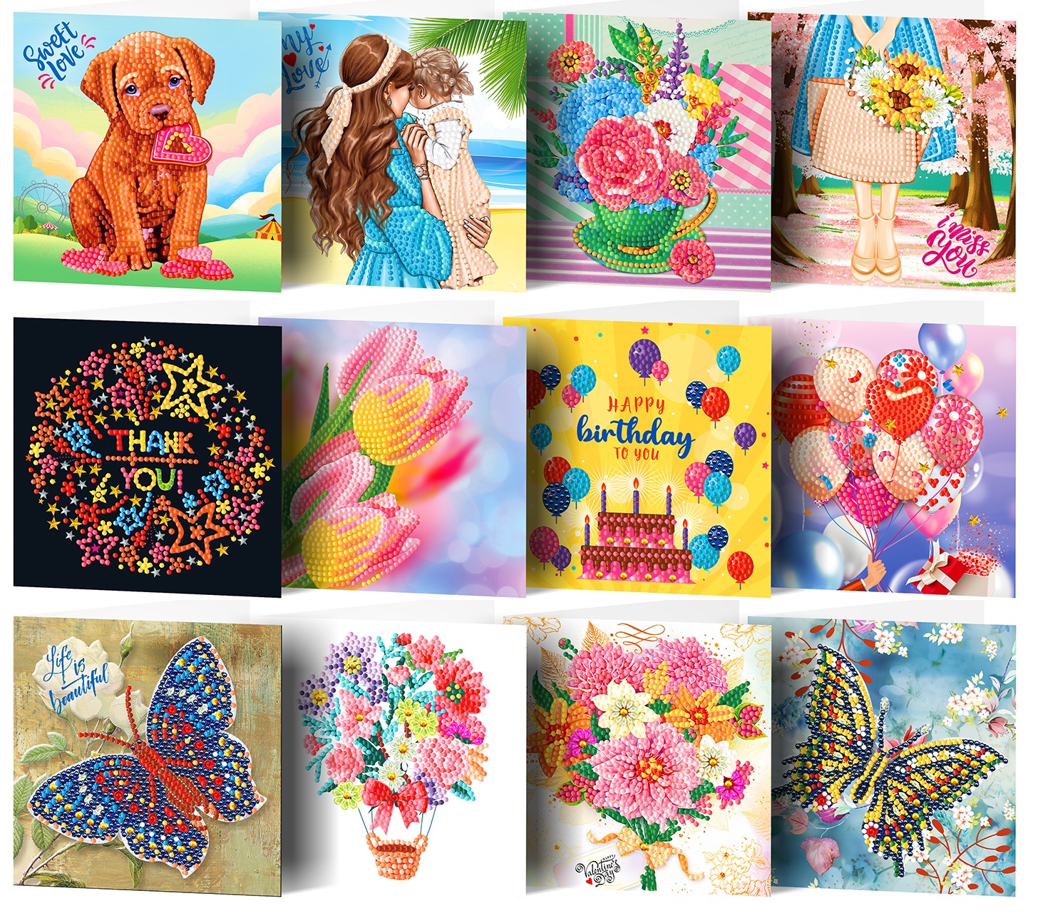 T-G2.1 HKDZ07 Diamond Painting Postcard set 15x15cm 12pcs